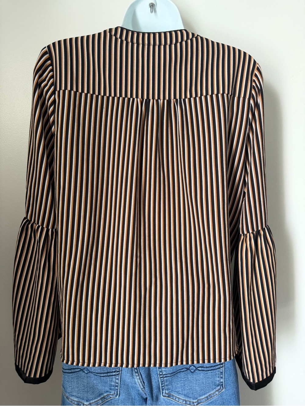 THML Black & Cream Striped Embroidered V-Neck Bell Sleeve Blouse - Picture 2 of 2